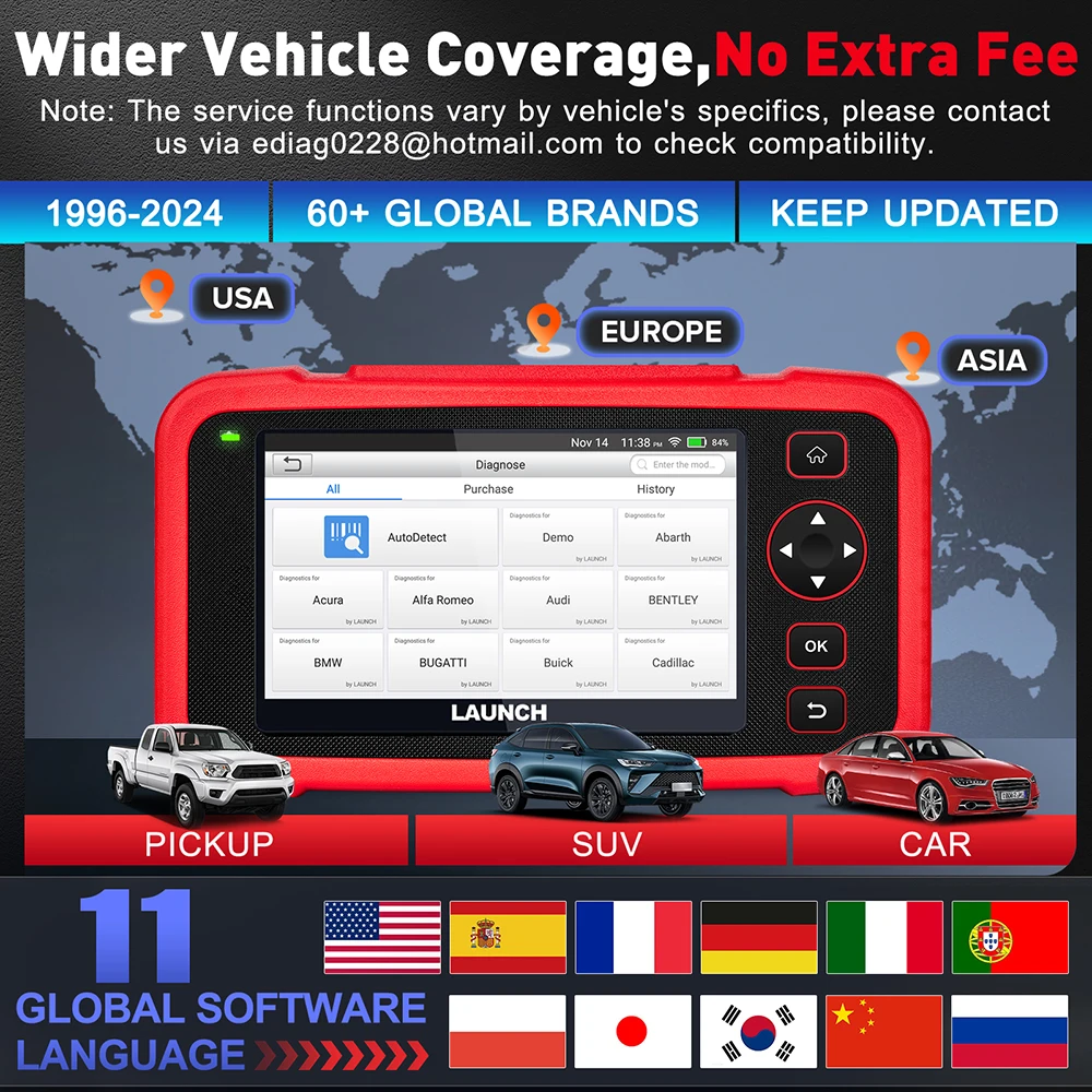 2024 New-LAUNCH X431 CRP123i V2.0 OBD2 Scanner Car Diagnostic Tools ABS SRS Engine AT 4 System Scanner + 7 Reset Free Up