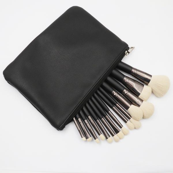 Wood Handle Black 14Pcs Private Label Makeup Brush Set 19.6*1.7cm