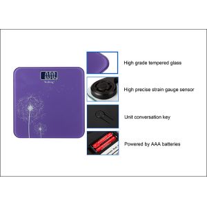 Dandelion Pattern Electronic Bathroom Scales With Purple Square Shape