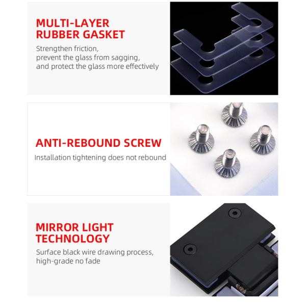 Stainless Steel 304 Door Window Hinges with Matt Black Finish 180 Degree Glass Clamp