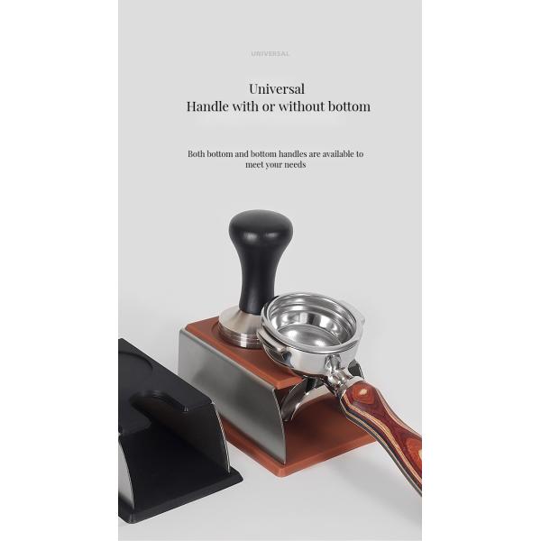 Eco-Friendly Espresso Tamper Station with Black Stainless Steel and Solid Wood Base