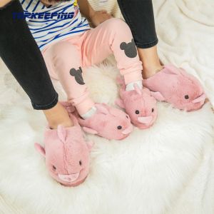 Cartoon Animal Womens Furry Slippers With PVC Sole