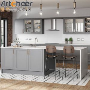 Custom Made Small Apartment Kitchen Cabinets with Crystallized Glass Panel