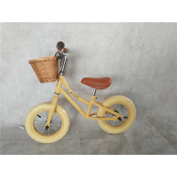 12 Inch Foam Tire Kids' Balance Bike Yellow Color Load Capacity 70kg Front Wicker Basket