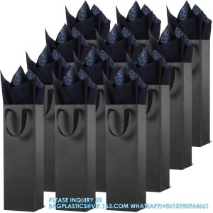 Paper Wine Bag Wine Bottle Bag Holder With Handles With Kraft Tissue Paper