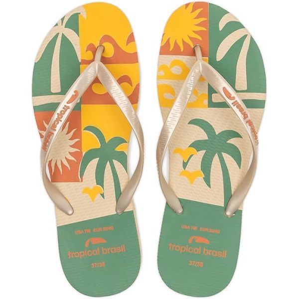 Tropical Print Gold Color Women's Flip Flops Sandals Cusomized Color sizes