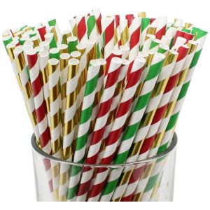 196.85mm Disposable Party Tableware Striped 10mm Christmas Paper Straws