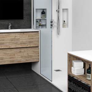 Customized Modern L-shaped Integrated Bathroom Vanity with Storage Cabinet
