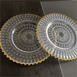 Gold Clear Beaded Glass Charger Plates Round 32cm