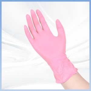 Soft Pink Disposable Synthetic Nitrile Gloves 9 Inches Length