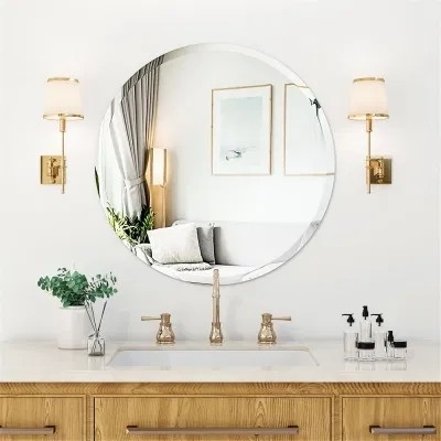 Buy Magnifying Round Mirror for Bathroom Wall 24'' Frameless Oval Beveled Polished Unique at wholesale prices
