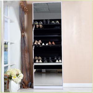 40 Pairs 15mm MDF Wood 185cm Mirrored Shoe Cabinet