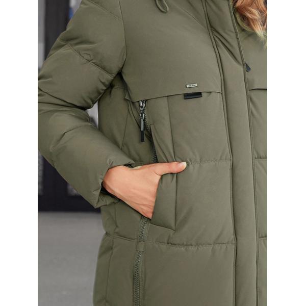 Classic Four Pocket Mid-Length Thickened Down Jacket, machine washable, woman winter coat, down jacket, bio down jacket, dark colour,bio fluff coat