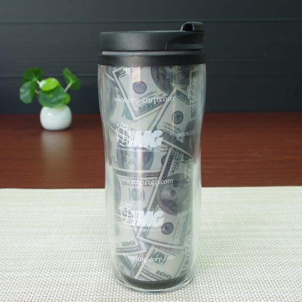 Double Wall Plastic Juice Cup Personalized Kids Mugs White Blue