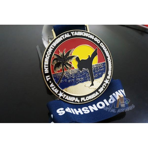 Buy Taekwondo Round Custom Race Medals Sandblast Effect With Gold Plating at wholesale prices