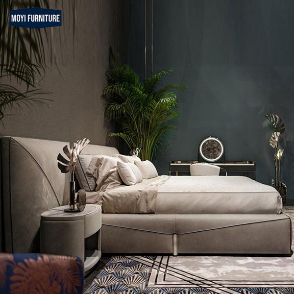 Synthetic Leather Upholstery Material Modern Super King Size Leather Bed Frame Customized Color Platform Bed Design