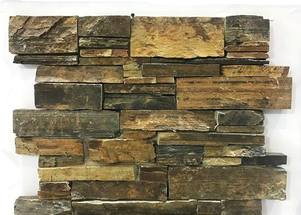 Brown And Yellow Cultured Stone Panels With Cement Backed / Concrete Backed