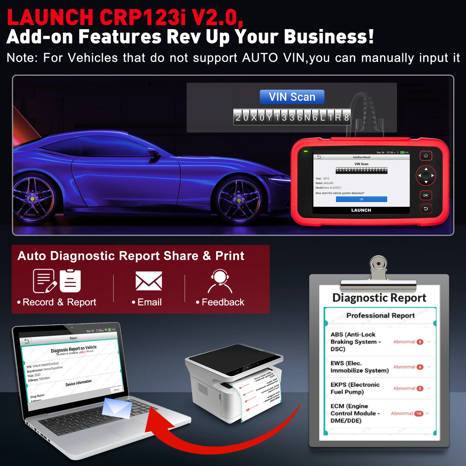 2024 New-LAUNCH X431 CRP123i V2.0 OBD2 Scanner Car Diagnostic Tools ABS SRS Engine AT 4 System Scanner + 7 Reset Free Up