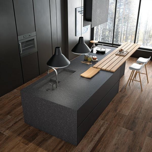 Buy 1.6M E1 Grade Wood Island Kitchen Cabinets Painted  Island Quartz Top at wholesale prices