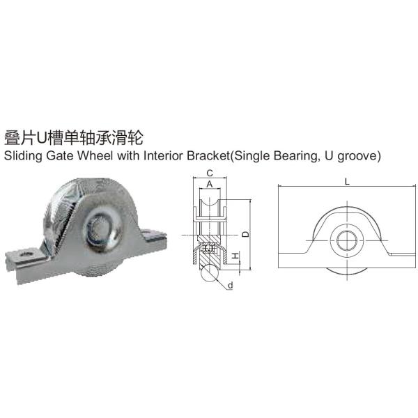 Various sizes U groove single bearing galvanized steel sliding gate support wheel with interior bracket