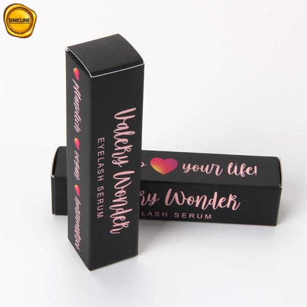 Buy Custom Printed Eyelash Serum Cosmetic Makeup Paper Black Box Packaging at wholesale prices