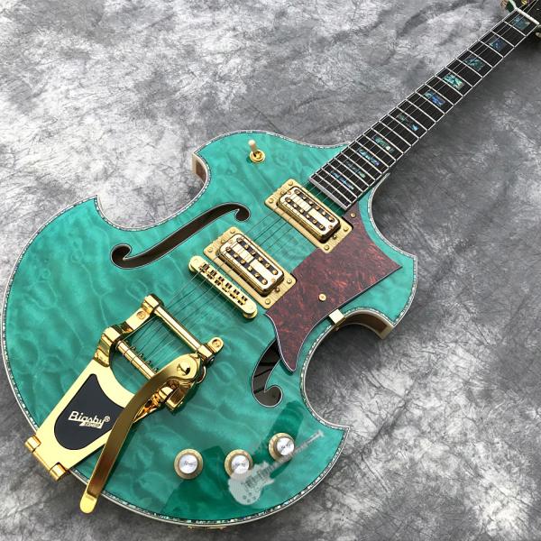 2020 Custom Semi-Hollow High Quality Green Customizable Logo and Shape Electric Guitar
