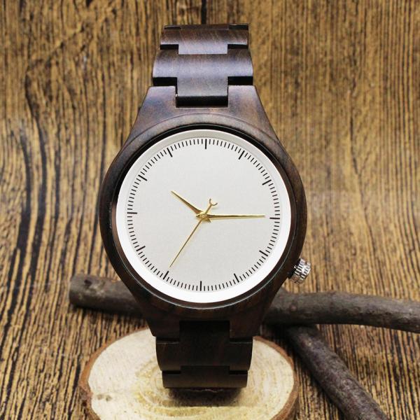 Natural Real Black Sandal Wooden Mens Quartz Watch , Japan Movement Quartz Watch
