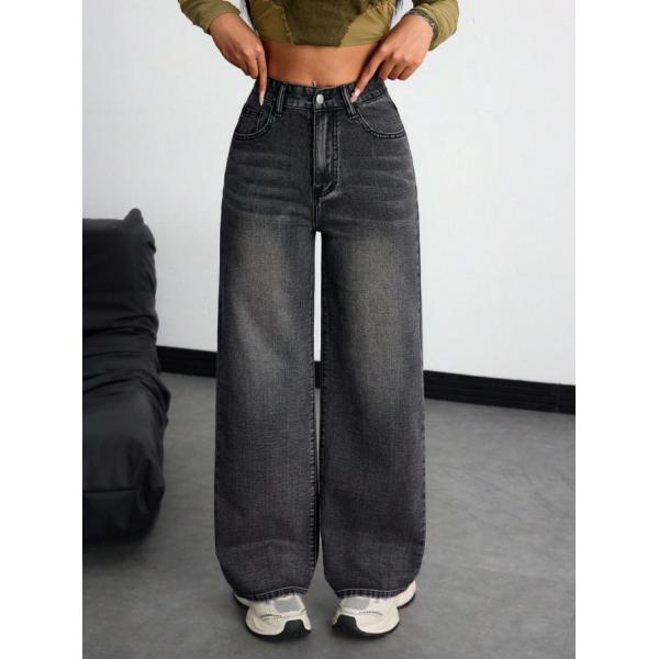 Buy Inky gray high-waisted straight-leg jeans for women at wholesale prices