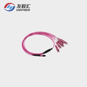 8 Fiber OM4 MPO To 4xLC Fiber Breakout Cable 3.0mm Diameter 5m Violet Color