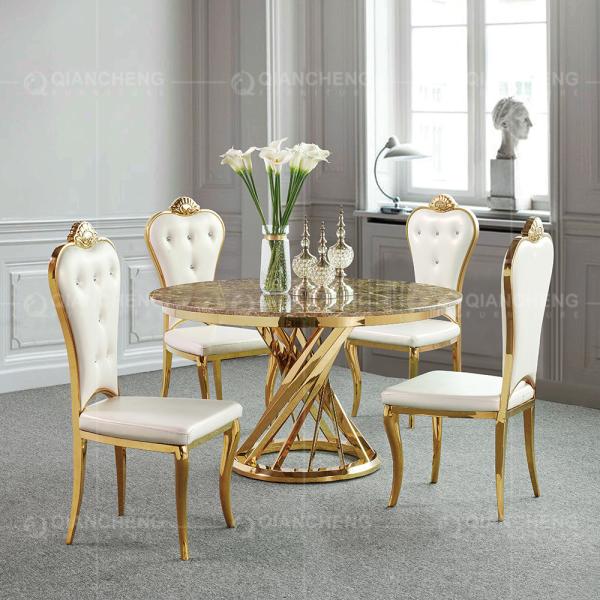 Gold 0.4CBM Stainless Steel Banquet Table 130cm Round Marble Dining Table