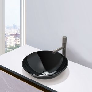 China 420mm Tempered Glass Sink Black Bathroom Countertop Wash Basins on sale