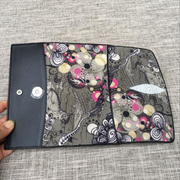 Authentic True Stingray Skin Female Zipper Coin Pocket Genuine Leather Lady Large Gray Clutch Wallet Women's Card Purse