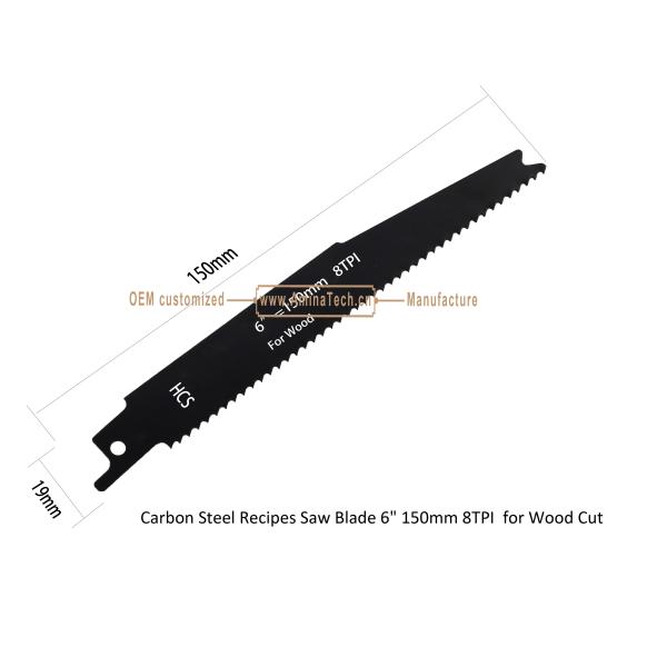 Carbon Steel Recipes Saw Blade 6" 150mm 8TPI for Wood Cut ,Reciprocating,Power Tools