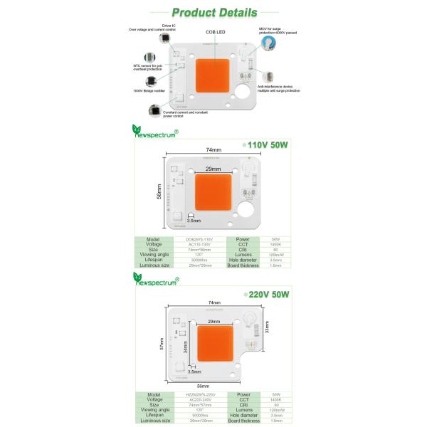 AC110V 50W LED Chip Pink ODM LED Module COB With Driver On Board