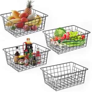 Black Household Wire Pantry Baskets For Organizing Metal