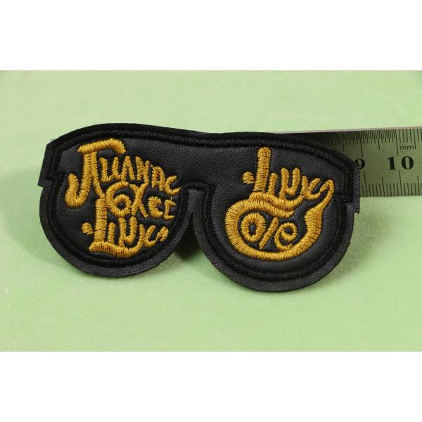 Black Faux Leather Glasses Shape Embroidery Patch With Gold Metallic Threads