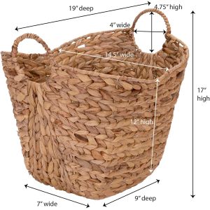 Tall Water Hyacinth Wicker Basket with Handles | Natural, Brown, Natural