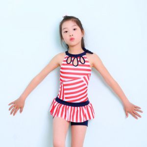 2019 Popular Stripe Split Skirt Swimming Suit