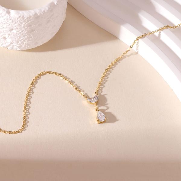 Trendy Stainless Steel Women's Necklace With Marquise And Pear Zircon Stones