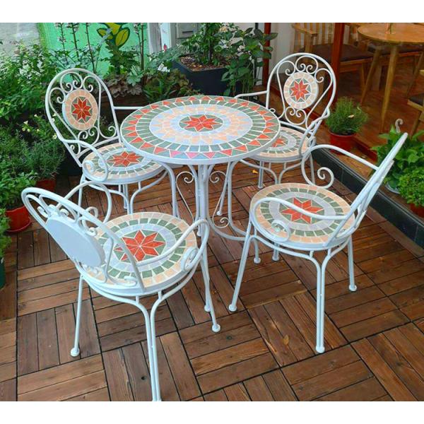 Outdoor Patio Garden Bistro Iron Frame Nordic Antique 2 Seater Dining Table and Chair