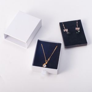 Personalized White Paper Jewelry Boxes with sponge Simple Sliding Drawer