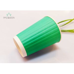 Green Embossed Takeaway Ripple Paper Cups Double Wall For Hot Beverage