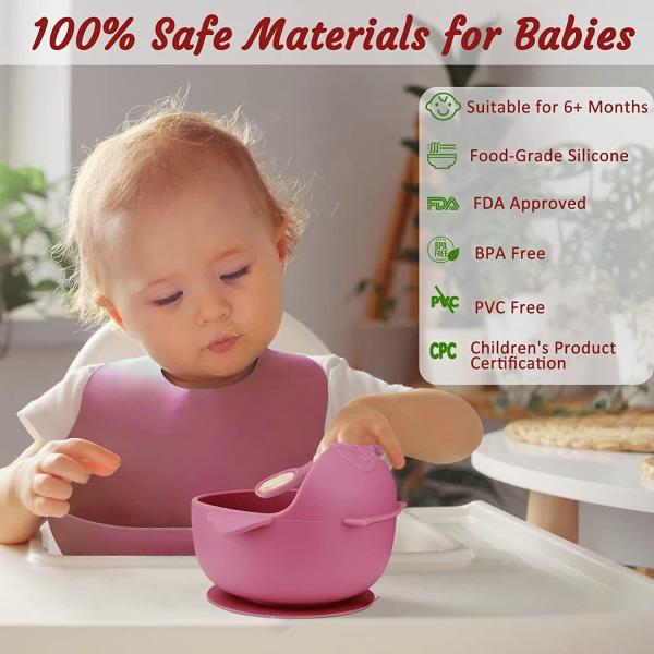 Buy Washable girls Silicone Dinnerware Set Pink Bib Reusable Tasteless at wholesale prices