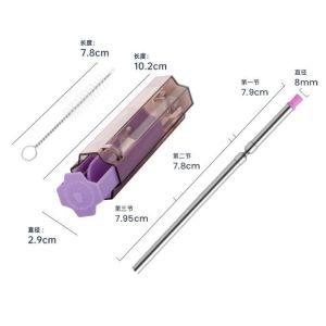 Eco Friendly Portable 8mm Stainless Steel Collapsible Straw