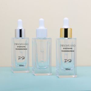 China MSDS Skin Care Serum Dropper Bottles 50ml Square Glass Bottle on sale