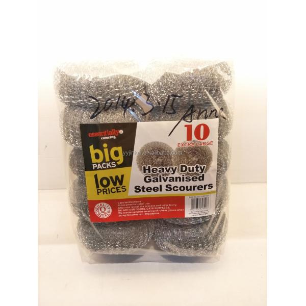 50G*10pcs Big Pack Zinc Coated Scrubber/Galvanize Wire Mesh Pot Scourer / Scouring Pad for Kitchen Pot Cleaning