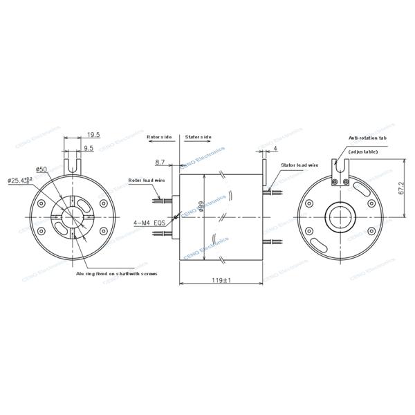 Through bore slip ring configured electric power rotary joint for industry