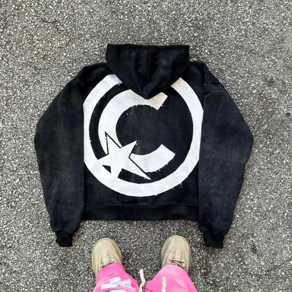 Custom Applique Embroidery Logo Distressed Unisex Hoodies Heavyweight Oversized Pullover Sun Faded Zip up Acid Wash Hoodie