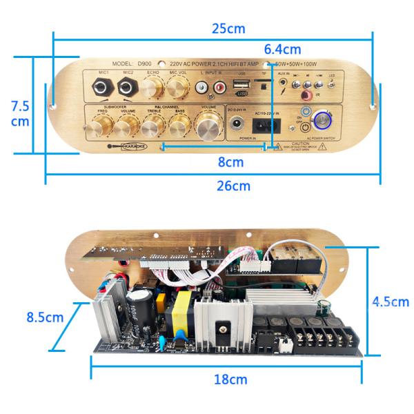 High-Power D900 2x50W+100W Home Amplifier with Imported IC Bluetooth Board 2.1 Channel High and Low Tone Subwoofer