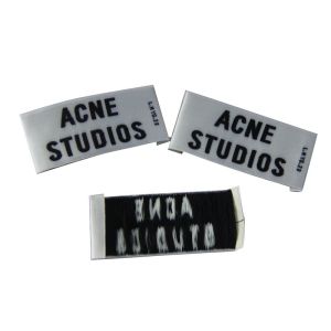 Quality Recyclable Clothing Woven Labels White Black Satin Surface Crochet for sale